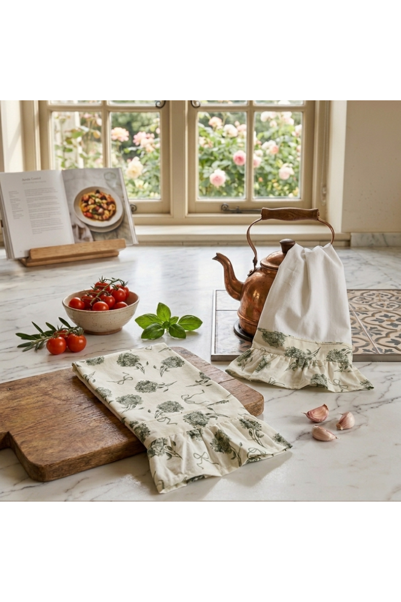 Tuileries Garden Ruffled Kitchen Towels - Set of 2, Alternate, color, White