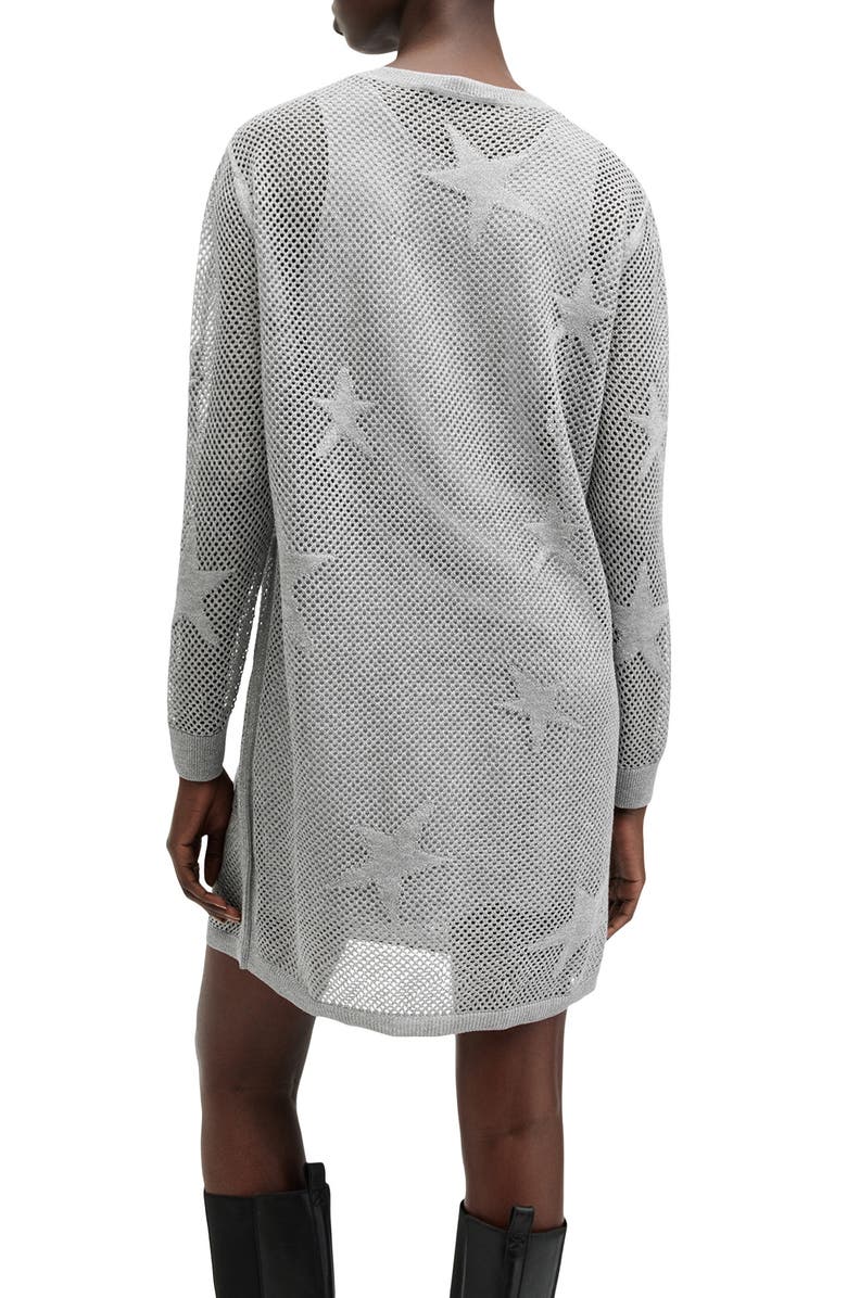 AllSaints Seraph Star Long Sleeve Mesh Minidress, Alternate, color, Silver Birch Grey