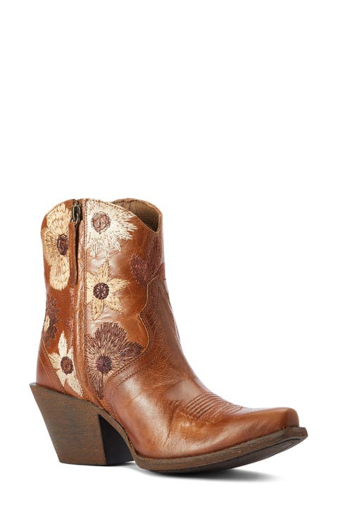 Florence Floral Embroidered Fringe Western Bootie (Women)