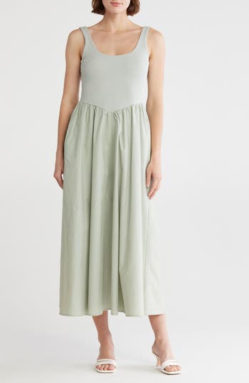 Melrose And Market Mixed Media Tank Dress In Green