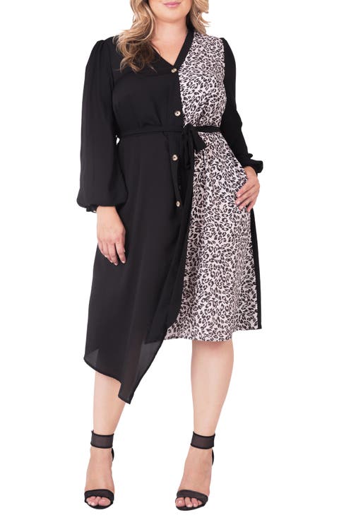 Asymmetrical Long Sleeve Shirtdress (Plus Size)
