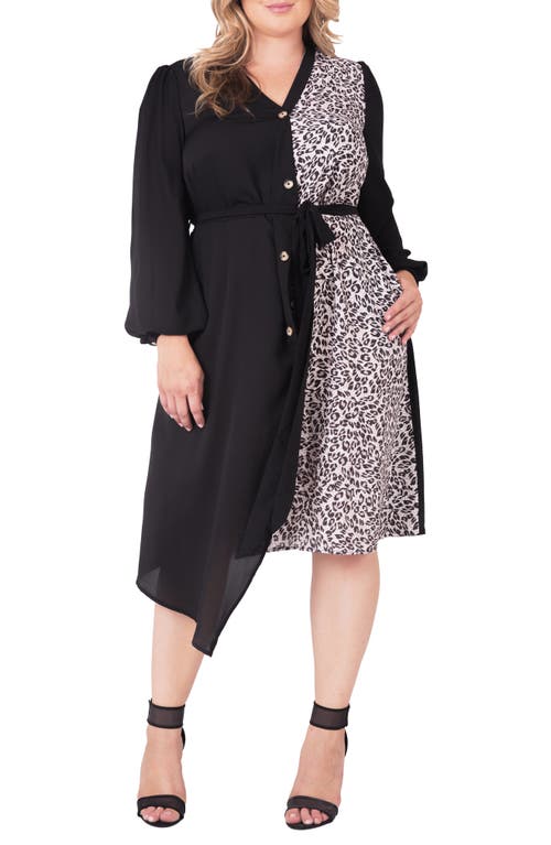 Standards & Practices Asymmetrical Long Sleeve Shirtdress in Blackbrown  product