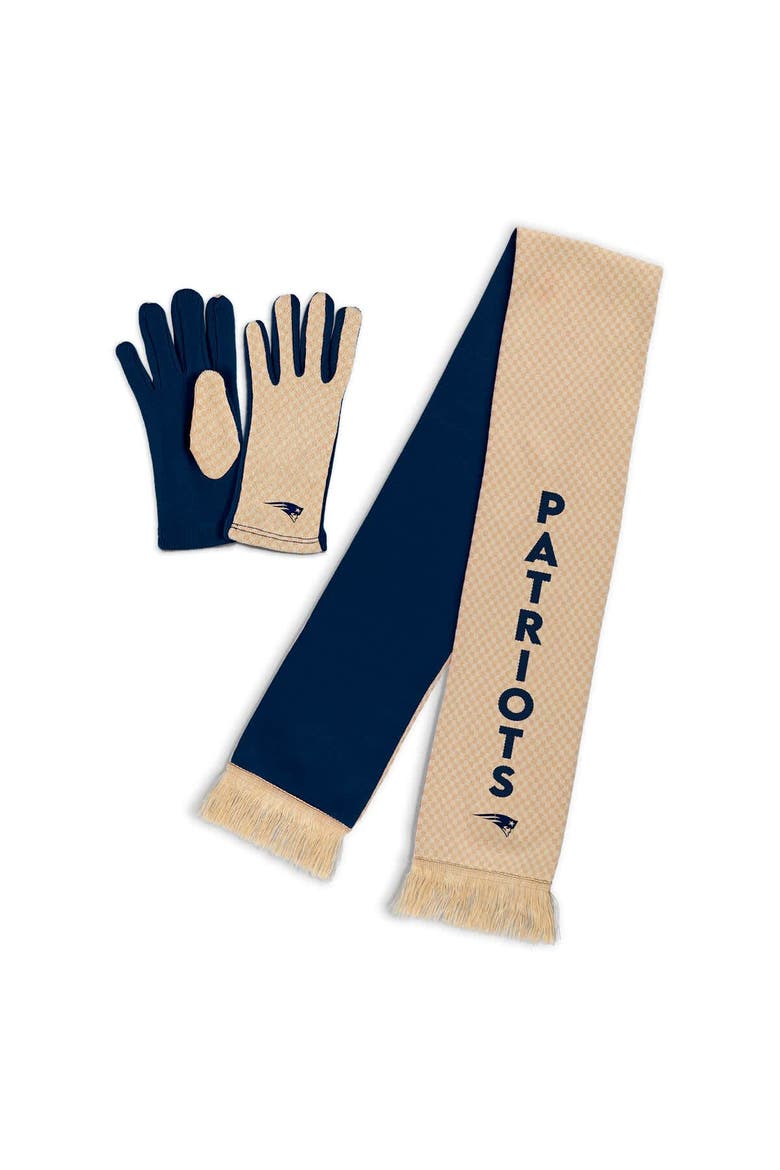 Women's WEAR by Erin Andrews New England Patriots Tonal Microcheck Scarf & Glove Set, Main, color, Tan