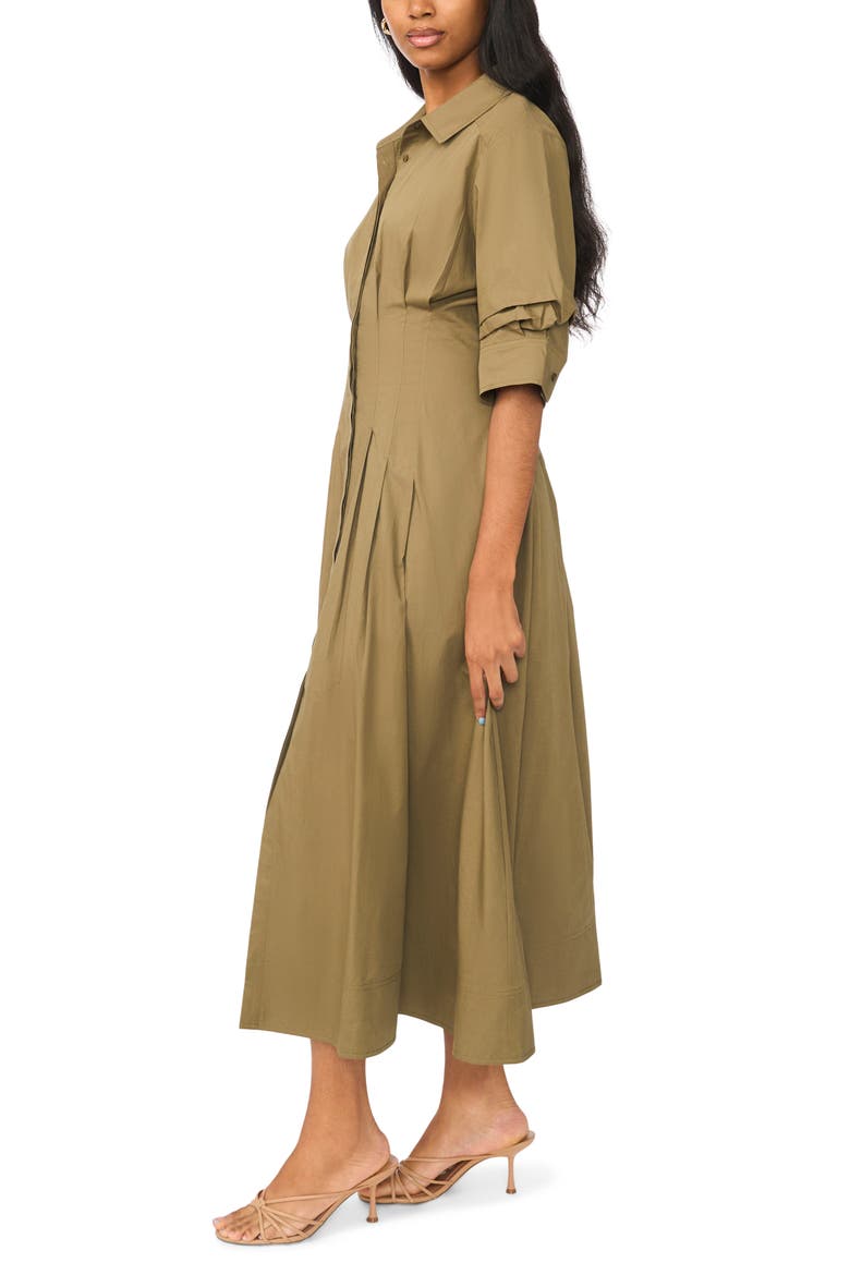 Pleated Button Up Shirtdress, Alternate, color, OLIVE SHADE