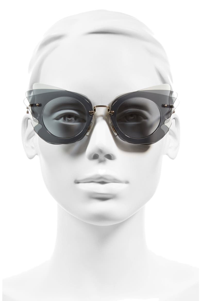 63mm Layered Butterfly Sunglasses, Alternate, color, GREY