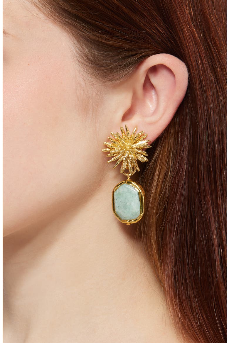 Amazonite Starburst Clip-On Earrings, Alternate, color, GOLD