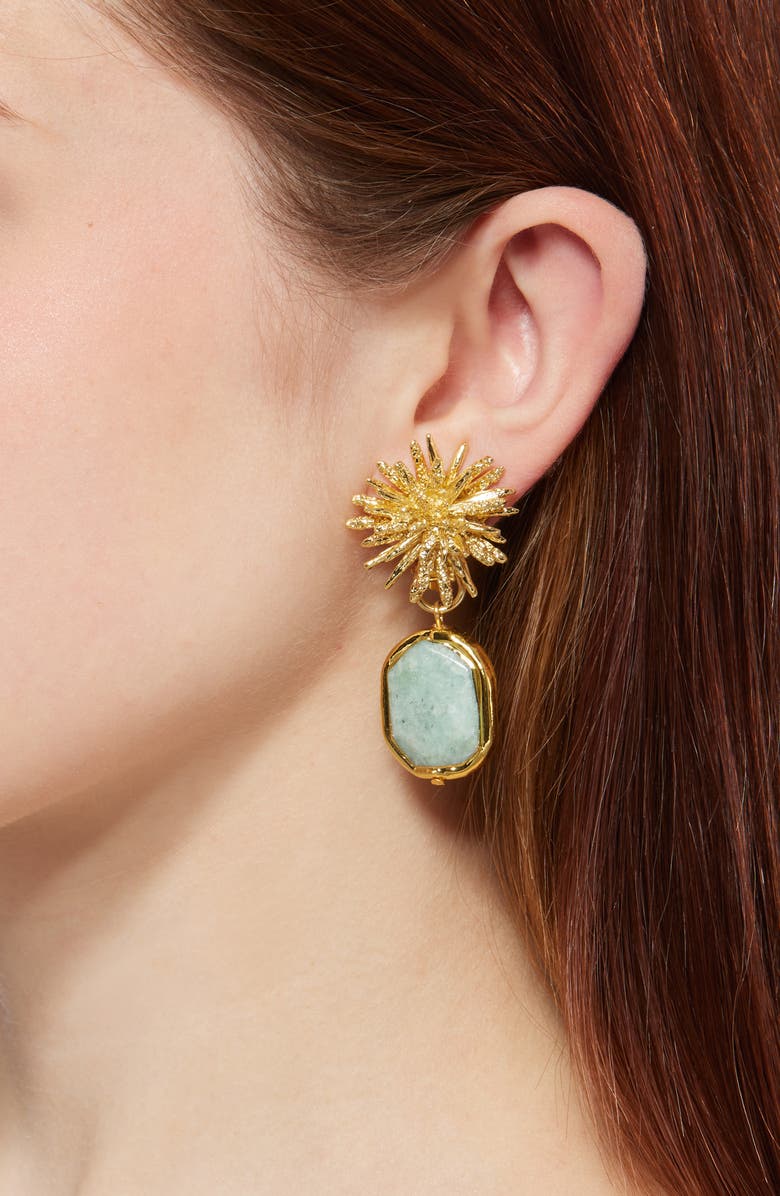 Karine Sultan Amazonite Starburst Clip-On Earrings, Alternate, color, Gold