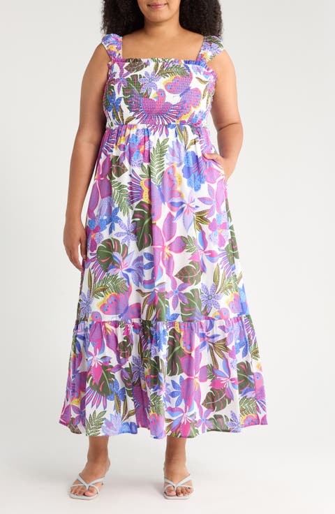 Evren Tropics Tayla Smocked Cotton Sundress (Plus)
