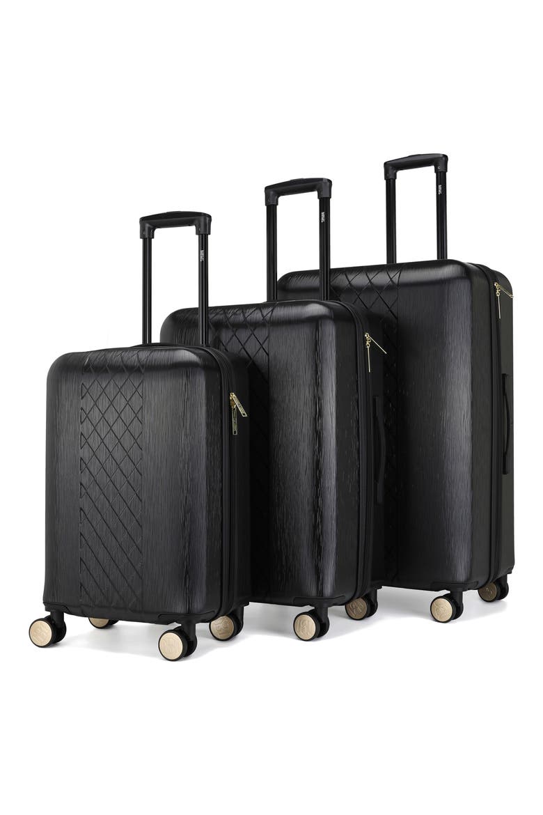 Three-Piece Diamond Hardside Spinner Luggage Set, Alternate, color, BLACK