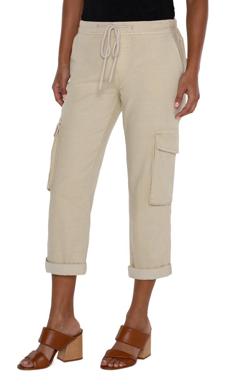 Liverpool Rascal Drawstring Waist Slouchy Crop Cargo Pants, Alternate, color, Sandy Cove