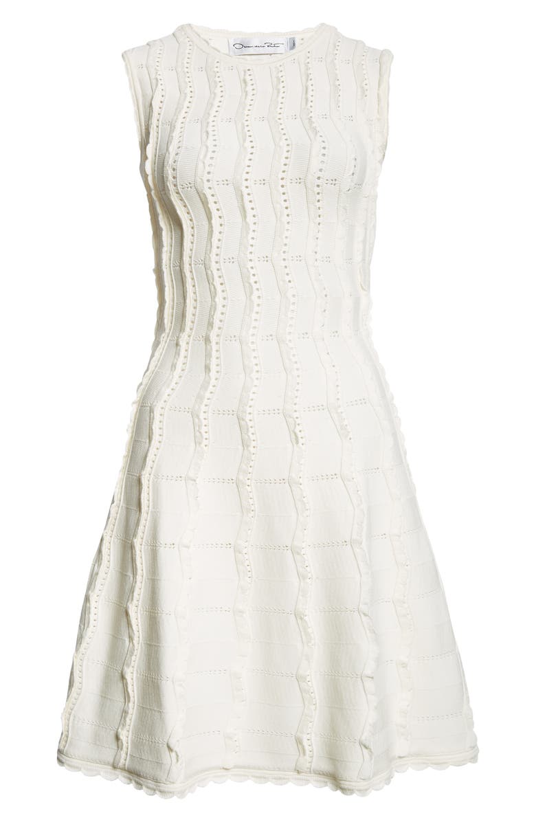Oscar de la Renta Sleeveless Wave Knit Fit & Flare Dress, Alternate, color, Ivory