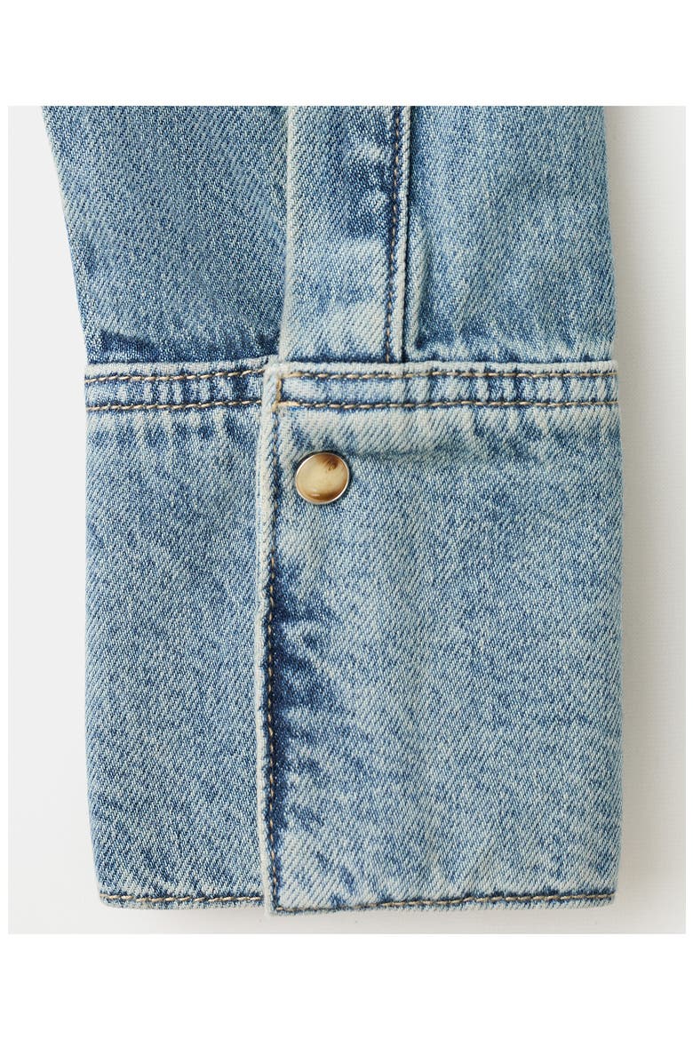 Ruffle Denim Shirt, Alternate, color, MEDIUM BLUE