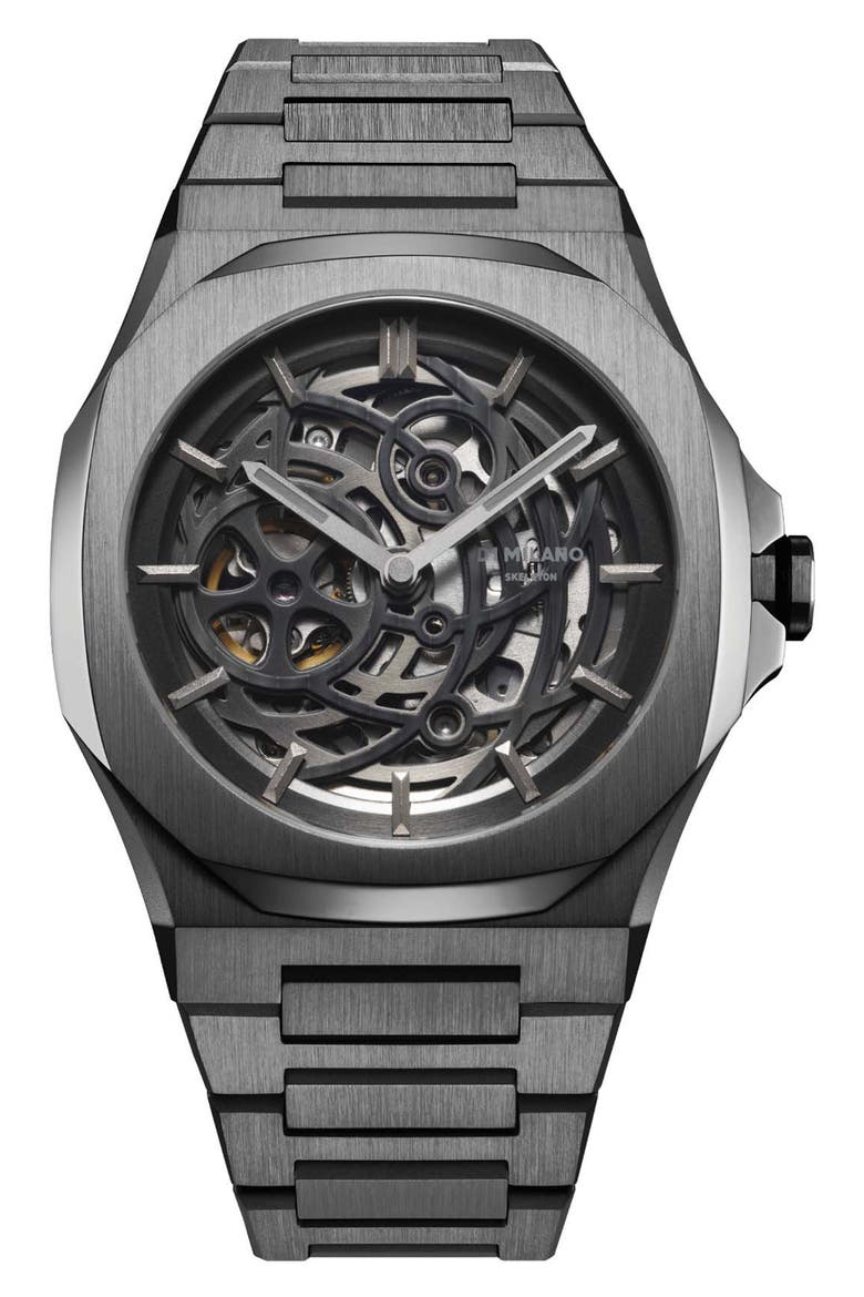 Gun Metal Skeleton Bracelet Watch, 41.5mm, Main, color, GUN METAL
