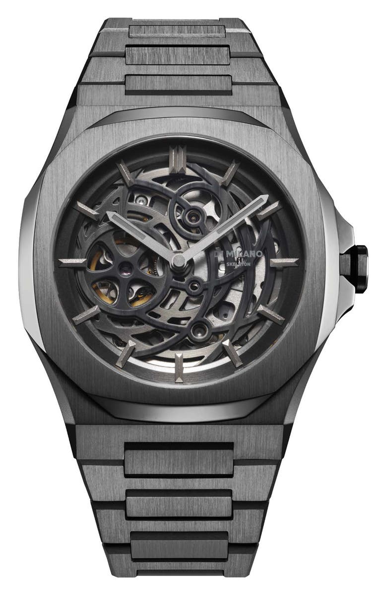 D1 Milano Gun Metal Skeleton Bracelet Watch, 41.5mm, Main, color, Gun Metal