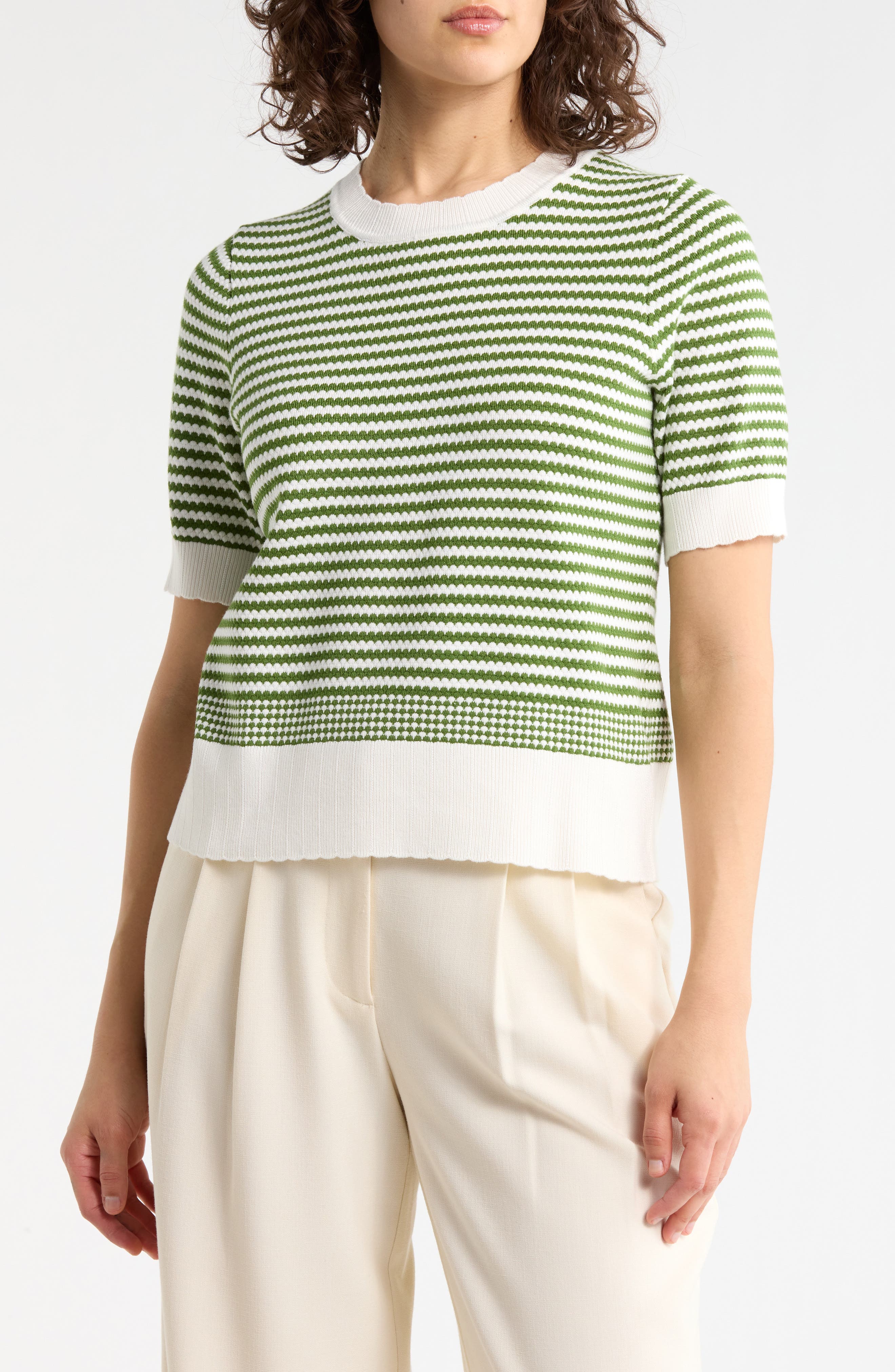 Adrianna Papell Stripe Short Sleeve Sweater