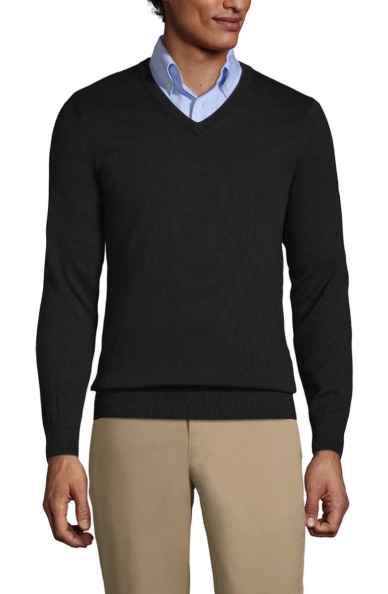Lands' End School Uniform  Cotton Modal Fine Gauge V-neck Sweater, Main, color, Black