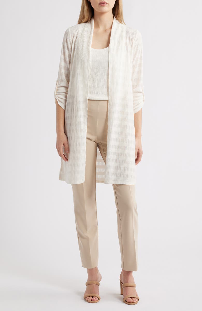 Anne Klein Sheer Stripe Open Front Longline Cardigan, Main, color,