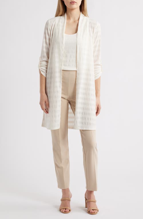 Anne Klein Sheer Stripe Open Front Longline Cardigan In Light Dune