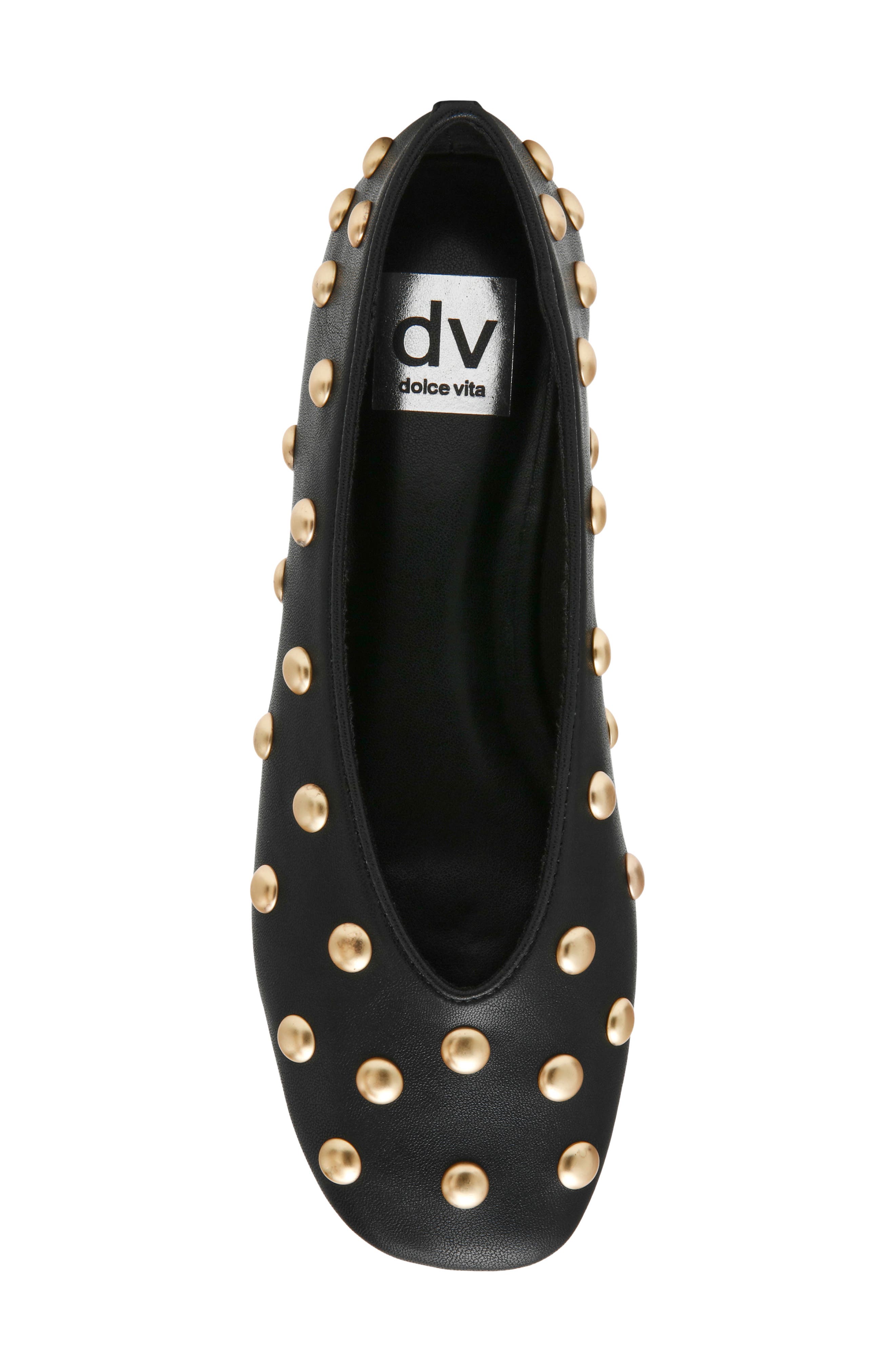 Karma Studded Flat, Alternate, color, BLACK SMOOTH
