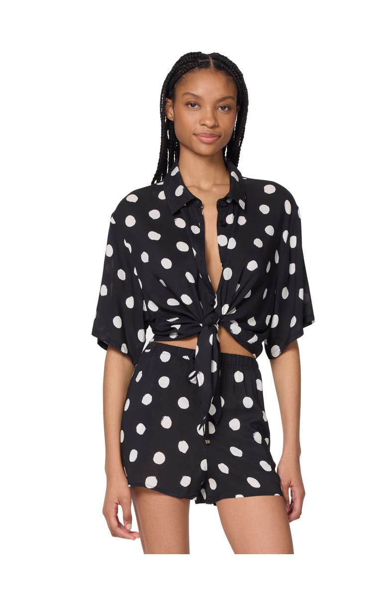 Kate Spade New York Tie Front Cover Up Shirt, Main, color, Black