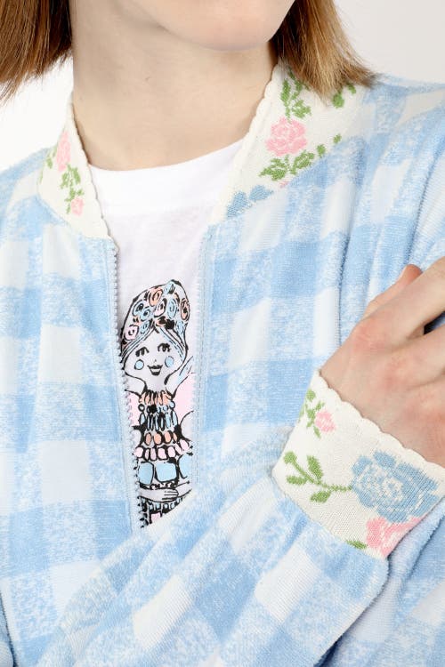 Shop Anna Sui Gingham Terry Jacket In Baby Blue