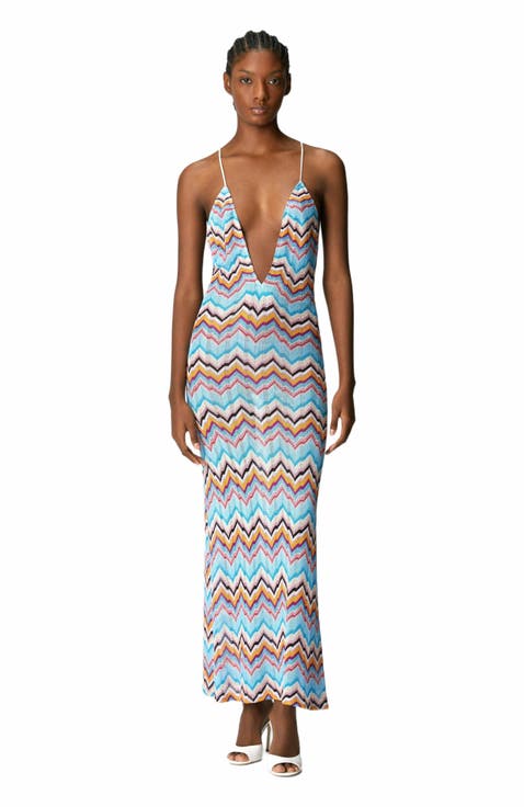 Long Cover-up With Open Back And Zig Zag Pattern