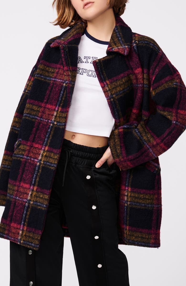 Bernardo Plaid Notch Lapel Coat, Alternate, color, Navy Pink Camel