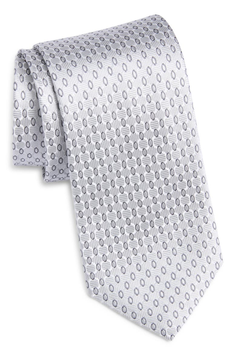 Geometric Silk Tie, Main, color, LIGHT GREY
