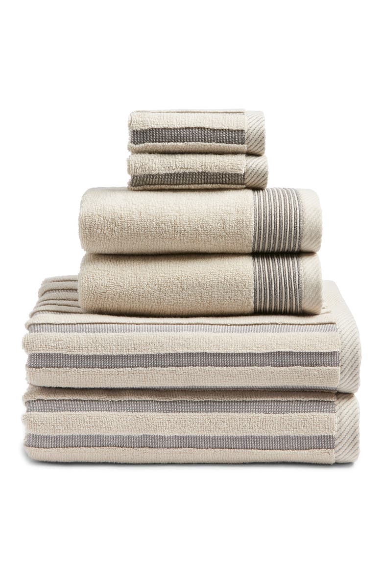 Mixed Stripe 6-Piece Cotton Towel Set, Main, color, BEIGE OATMEAL MULTI