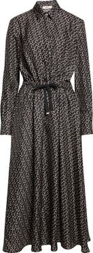 Herno Logo Print Long Sleeve Silk Shirtdress