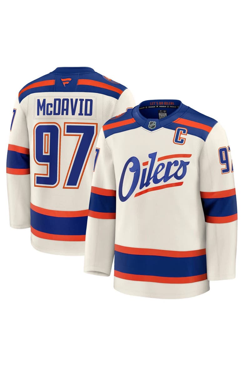Men's Fanatics Connor McDavid Light Beige Edmonton Oilers Alternate Premium Jersey, Main, color, Light Beige