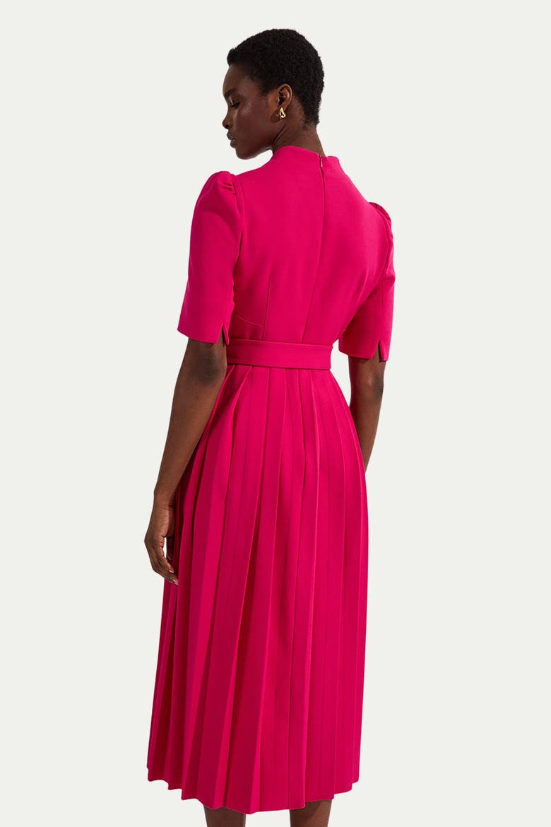 Structured Crepe Belted Midi Dress, Alternate, color, Magenta