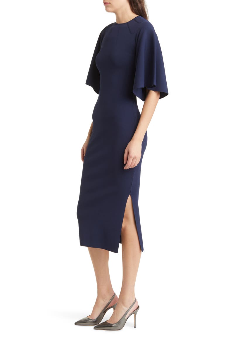 Lounia Fluted Sleeve Body-Con Sweater Dress, Alternate, color, DARK BLUE