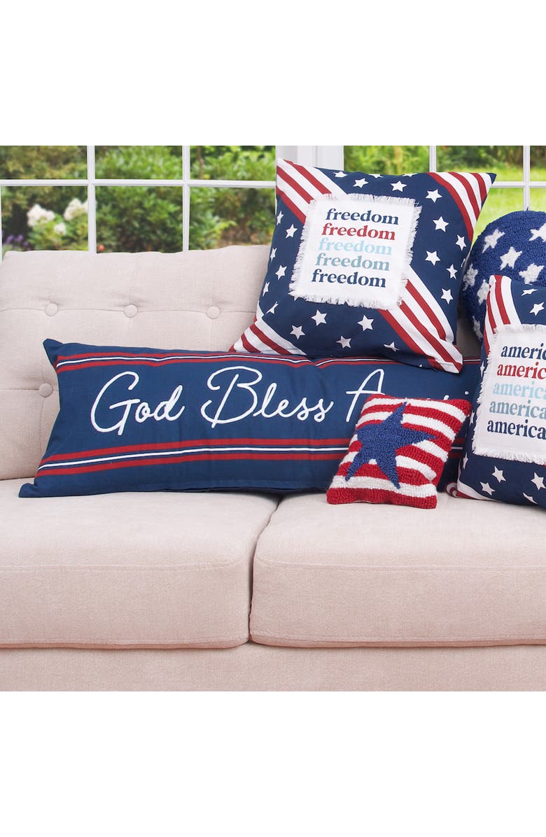 C&F Home Stars & Stripes Patriotic 4th of July Hooked Throw Pillow, 8" x 8", Alternate, color, Red