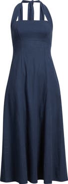 Open Edit Linen Blend Halter Midi Dress