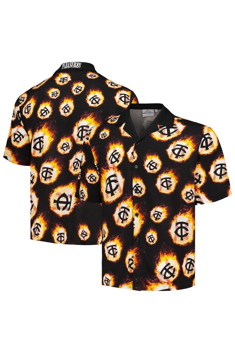 Men's PLEASURES  Black Minnesota Twins Flame Fireball Button-Up Shirt, Main, color, Black