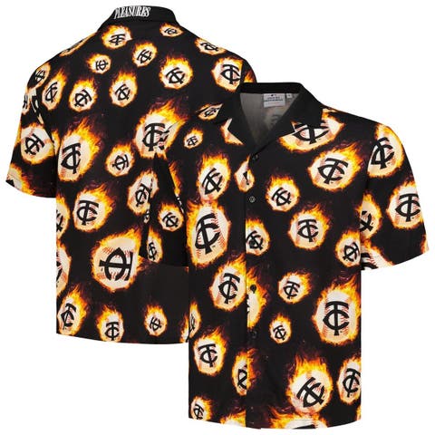 Men's PLEASURES  Black Minnesota Twins Flame Fireball Button-Up Shirt