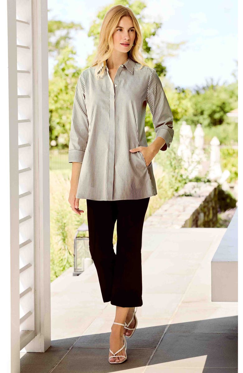 Foxcroft Cici Stripe Cotton Tunic Shirt, Alternate, color, Black/ White