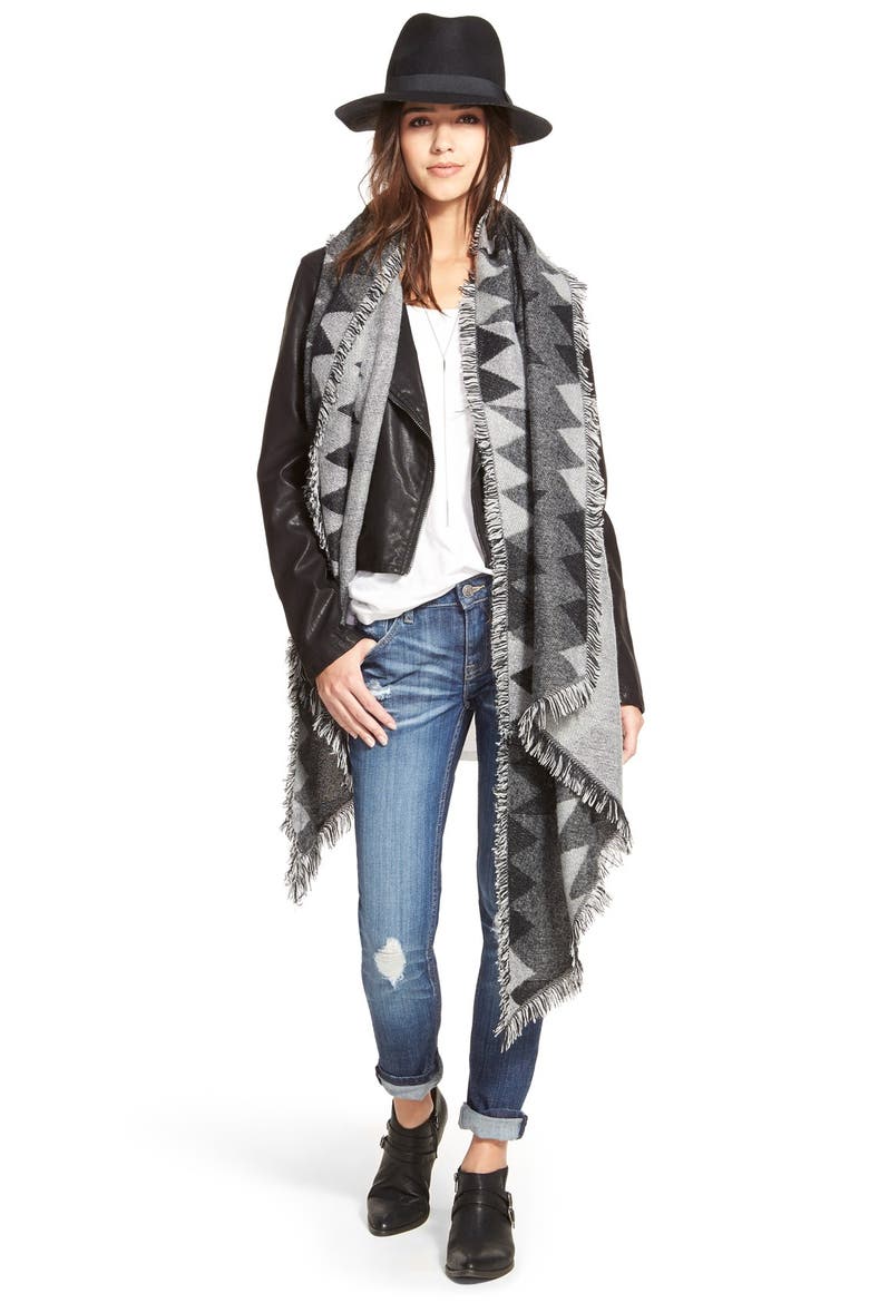 Geometric Blanket Scarf, Alternate, color, BLACK/ GREY