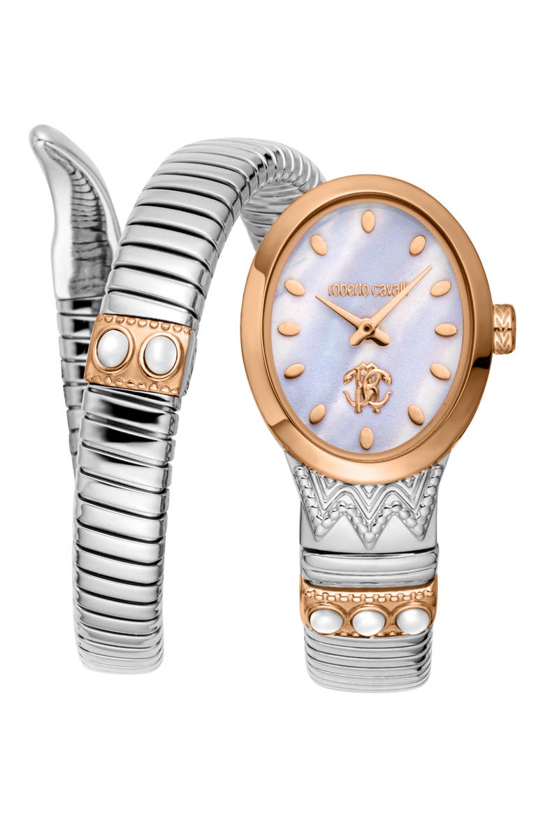 Serpente Ornato Snake Wraparound Bracelet Watch, 22.5mm x 34mm, Main, color, TWO TONE SILVER / ROSE GOLD