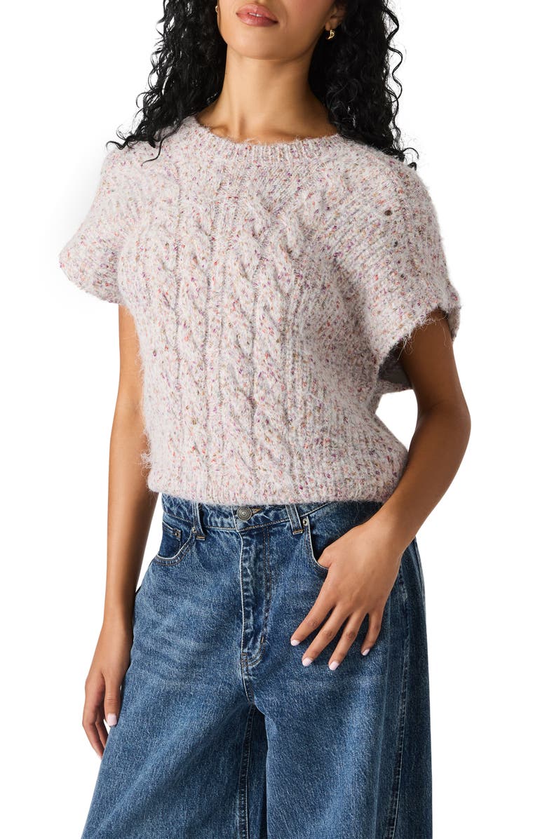 Steve Madden Kieva Cable Stitch Short Sleeve Sweater, Alternate, color, Multi Ivory