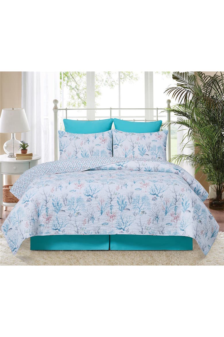 St. Vincent Coastal Beach Cotton Quilt Set  - Reversible and Machine Washable, Alternate, color, Blue