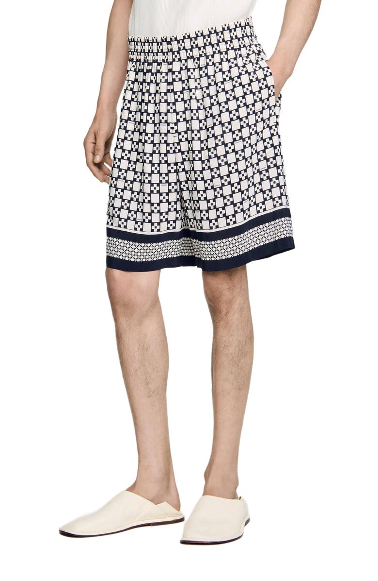 SANDRO Patterned Flowy Bermuda shorts, Alternate, color, Hazel
