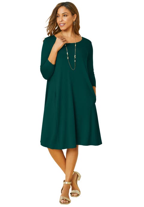 Stretch Knit Three-Quarter Sleeve T-shirt Dress (Plus Available)