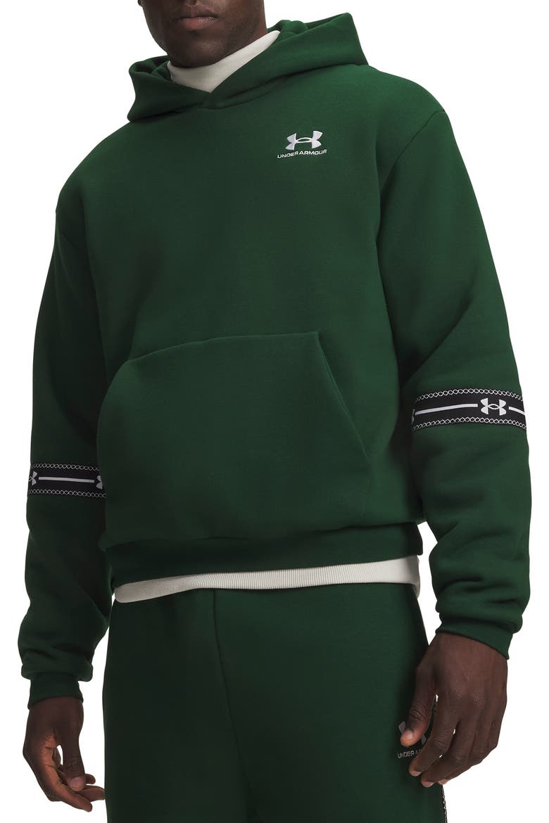 Icon Fleece Taped Hoodie, Main, color, FOREST GREEN/ WHITE