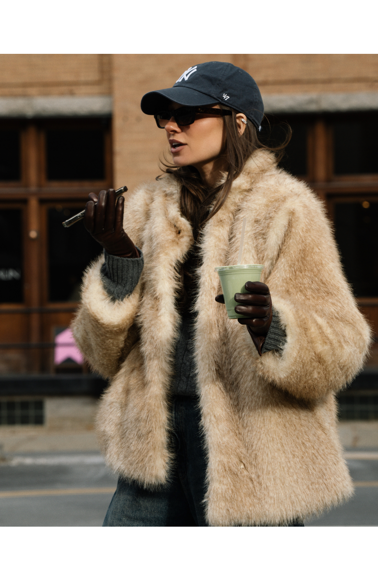 WeWoreWhat Faux Fur Jacket, Alternate, color, Tan Ivory Multi