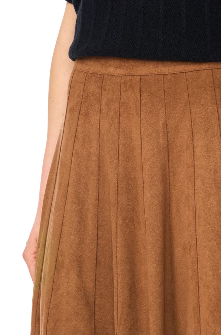 Panelled Pintuck Faux Suede Midi Skirt, Alternate, color, TOBACCO BROWN