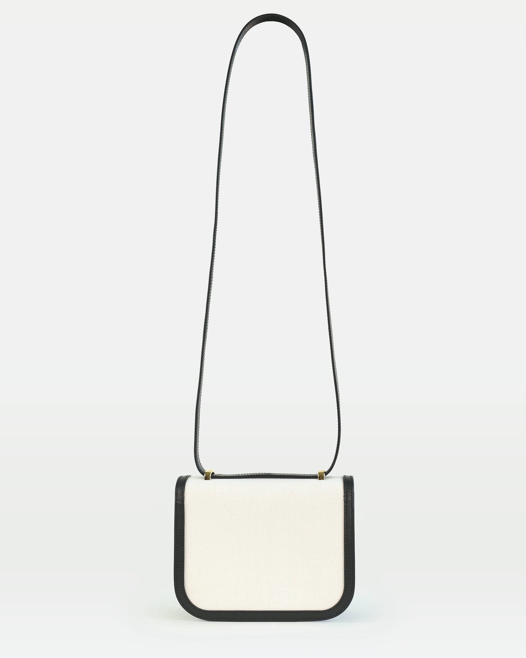 Modher Maya Crossbody Bag In Vegetable Calfskin Leather And Canvas, Alternate, color, Black + White