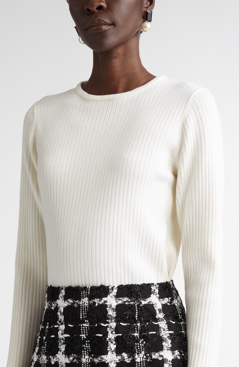 Carolina Herrera Removable Embellished Collar Wool Rib Sweater, Alternate, color, 