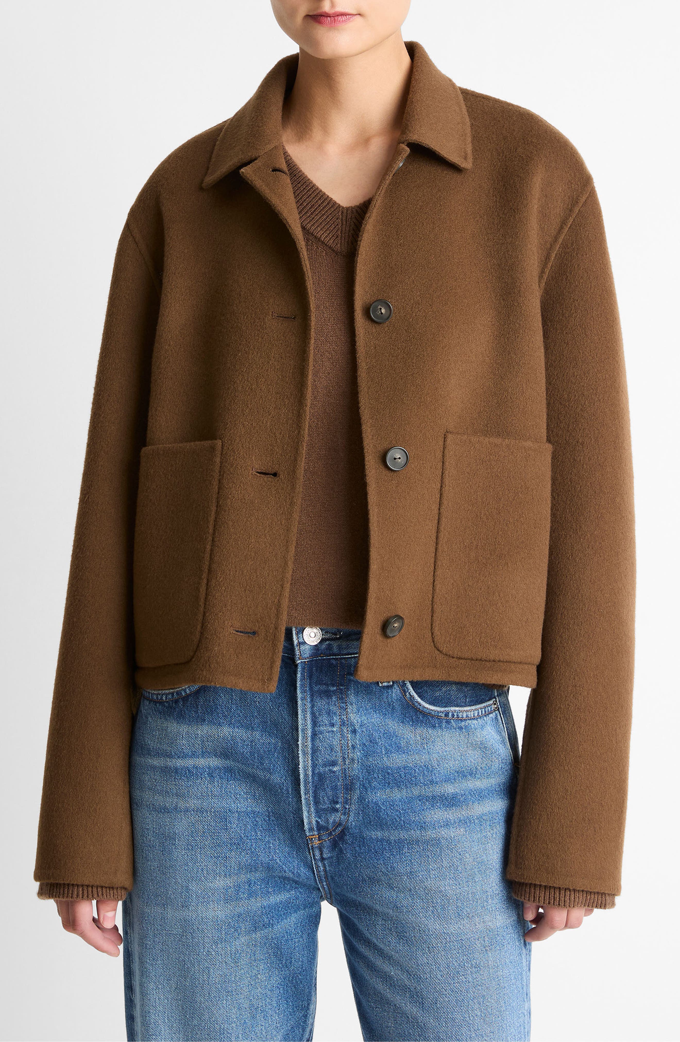 Vince Wool Blend Short Jacket In Brown